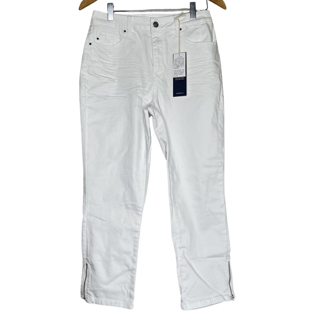 LAURIE FELT Wave Denim 5-Pocket Capri with Zipper Detail White Tall 6